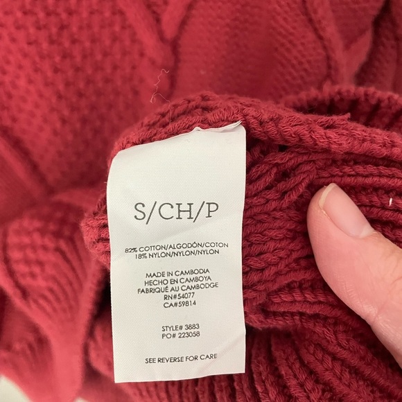 Cabi Mulberry Red Cable Knit Square Neck Women’s Pullover Sweater - Picture 4 of 6